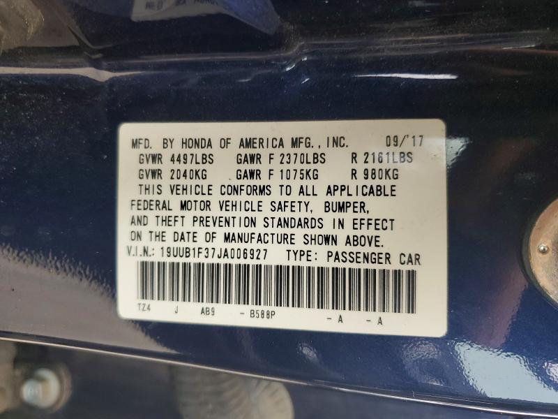 48191716 :رقم المزاد ، 19UUB1F37JA006927 vin ، 2018 Acura Tlx مزاد بيع