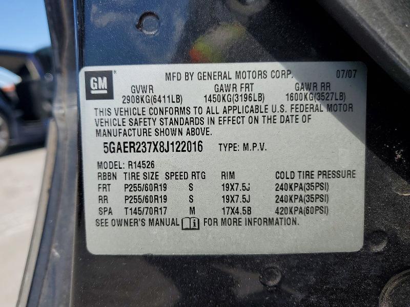 50596196 :رقم المزاد ، 5GAER237X8J122016 vin ، 2008 Buick Enclave مزاد بيع