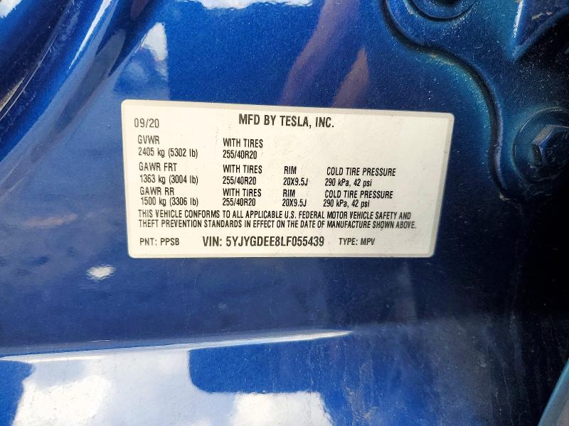 2020 Tesla Model Y მანქანა იყიდება აუქციონზე, vin: 5YJYGDEE8LF055439, აუქციონის ნომერი: 50650636