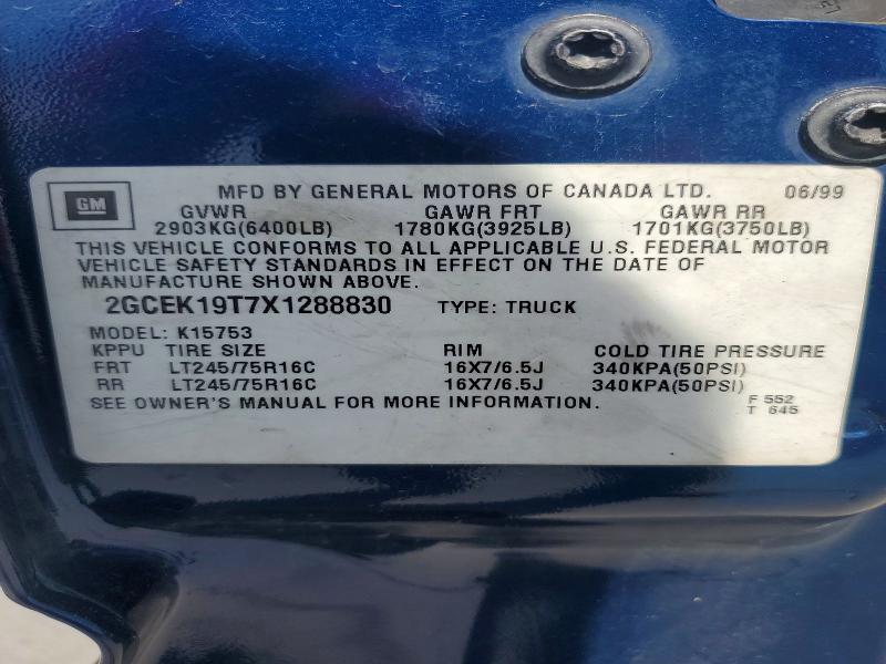 Продаж на аукціоні авто 1999 Chevrolet Silverado, vin: 2GCEK19T7X1288830, номер лоту: 49919296