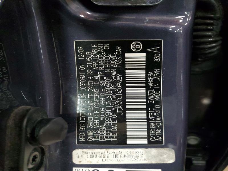 Auction sale of the 2010 Toyota Prius, vin: JTDKN3DU1A0099289, lot number: 49468016