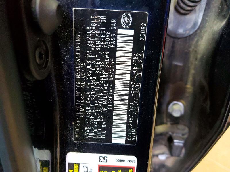 Aukcja sprzedaży 2020 Toyota Camry, vin: 4T1K61AK4LU872154, numer aukcji: 50831026