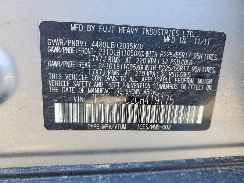 49226776 :رقم المزاد ، JF2SHAFC2CH419175 vin ، 2012 Subaru Forester مزاد بيع