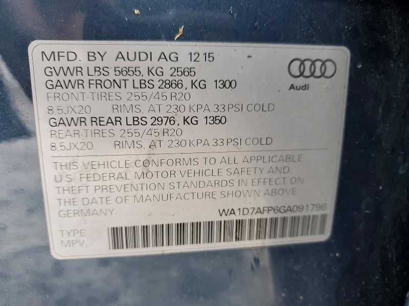 Продажа на аукционе авто 2016 Audi Q5, vin: WA1D7AFP6GA091796, номер лота: 50964216