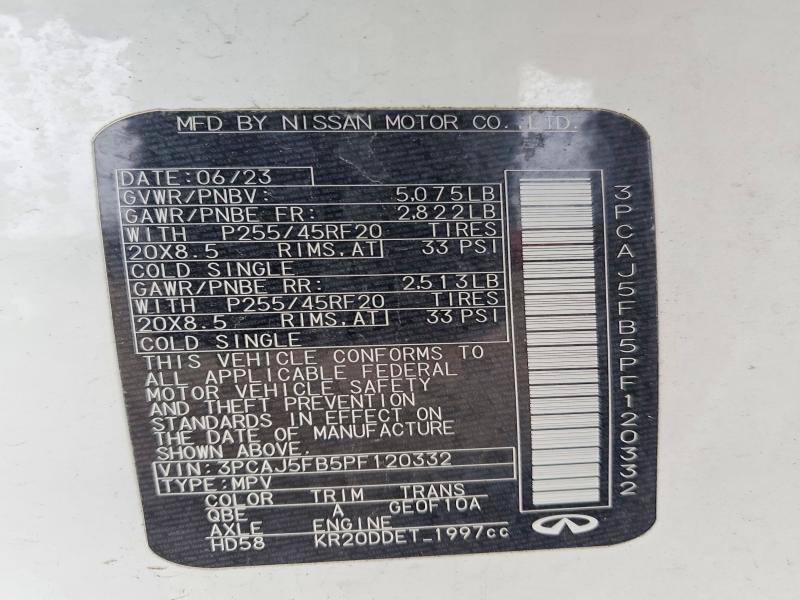 Aukcja sprzedaży 2023 Infiniti Qx50, vin: 3PCAJ5FB5PF120332, numer aukcji: 48114746