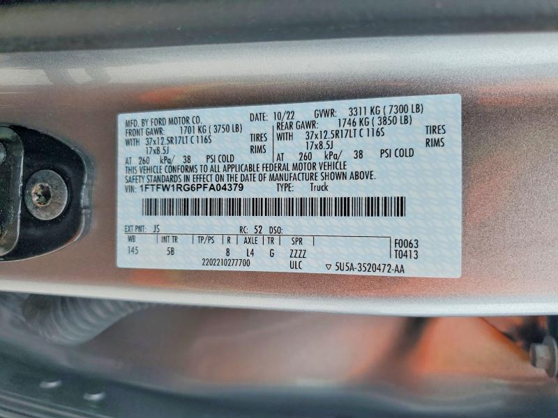 48496186 :رقم المزاد ، 1FTFW1RG6PFA04379 vin ، 2023 Ford F150 مزاد بيع