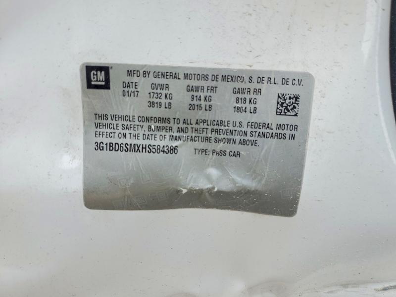 Продаж на аукціоні авто 2017 Chevrolet Cruze, vin: 3G1BD6SMXHS584386, номер лоту: 50269226