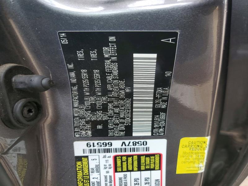 49628156 :رقم المزاد ، 5TDDK3DC5ES086962 vin ، 2014 Toyota Sienna مزاد بيع