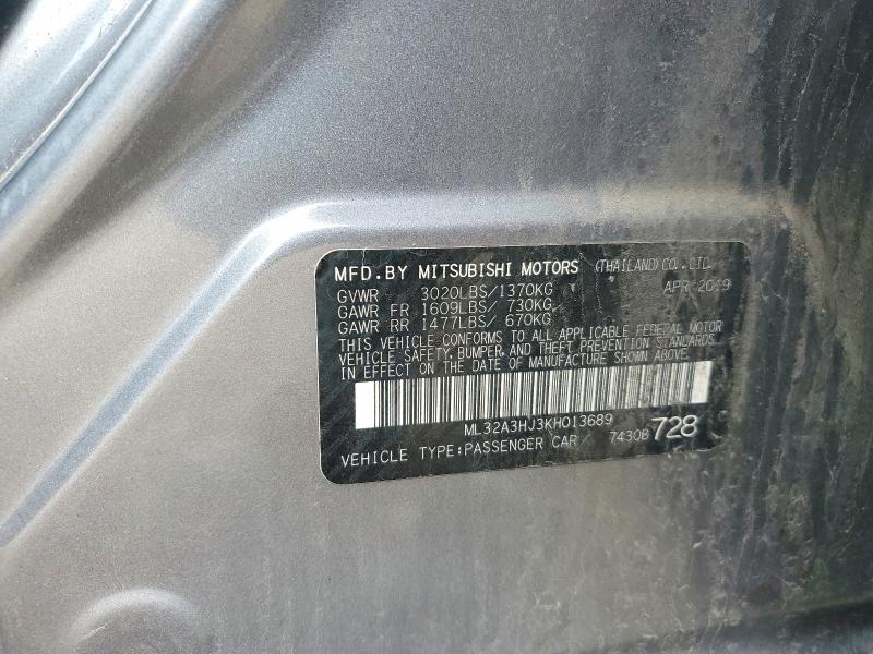 2019 Mitsubishi Mirage მანქანა იყიდება აუქციონზე, vin: ML32A3HJ3KH013689, აუქციონის ნომერი: 50430896