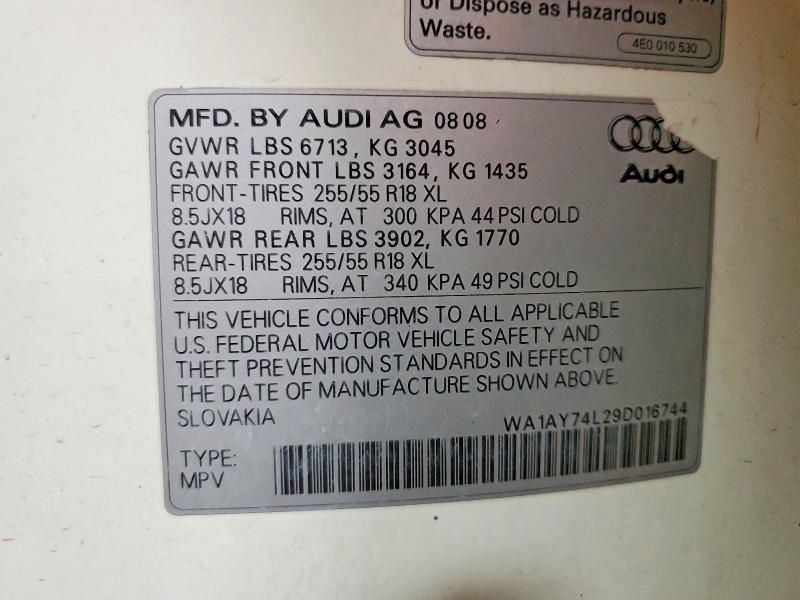 Aukcja sprzedaży 2009 Audi Q7, vin: WA1AY74L29D016744, numer aukcji: 50060486