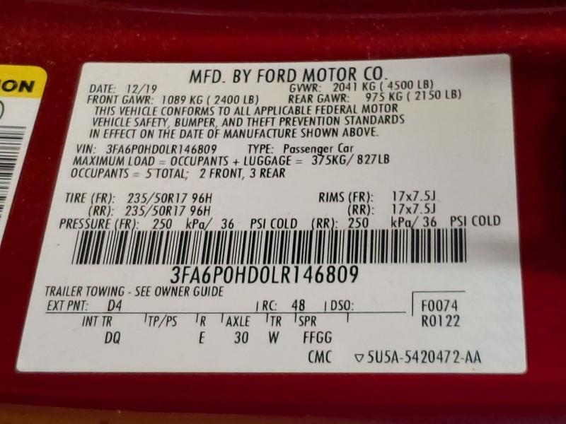 2020 Ford Fusion მანქანა იყიდება აუქციონზე, vin: 3FA6P0HD0LR146809, აუქციონის ნომერი: 49620656