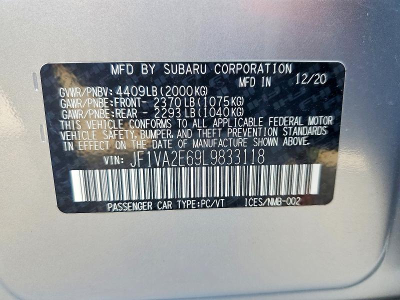 Продаж на аукціоні авто 2020 Subaru Wrx, vin: JF1VA2E69L9833118, номер лоту: 49852146