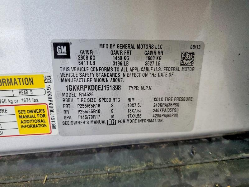49450936 :رقم المزاد ، 1GKKRPKD0EJ151398 vin ، 2014 Gmc Acadia مزاد بيع
