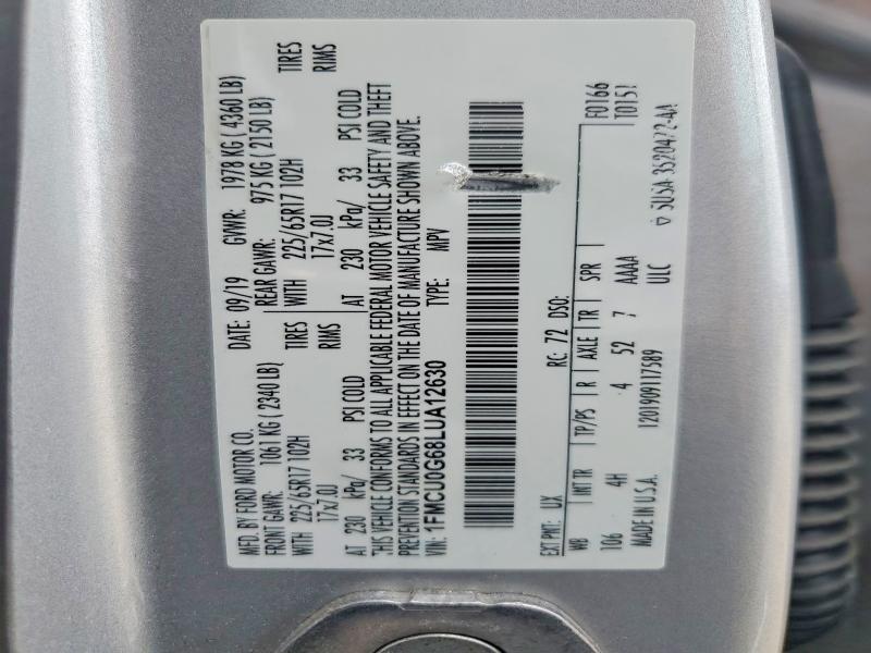 50339206 :رقم المزاد ، 1FMCU0G68LUA12630 vin ، 2020 Ford Escape مزاد بيع
