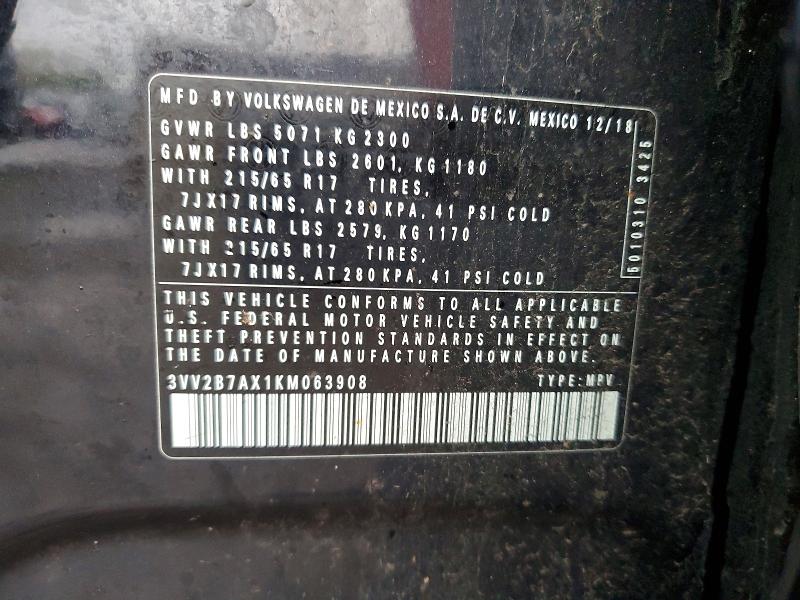 Aukcja sprzedaży 2019 Volkswagen Tiguan, vin: 3VV2B7AX1KM063908, numer aukcji: 49497896