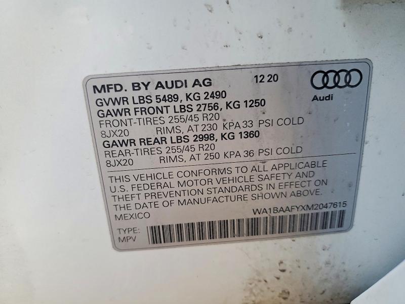 Aukcja sprzedaży 2021 Audi Q5, vin: WA1BAAFYXM2047615, numer aukcji: 48669436