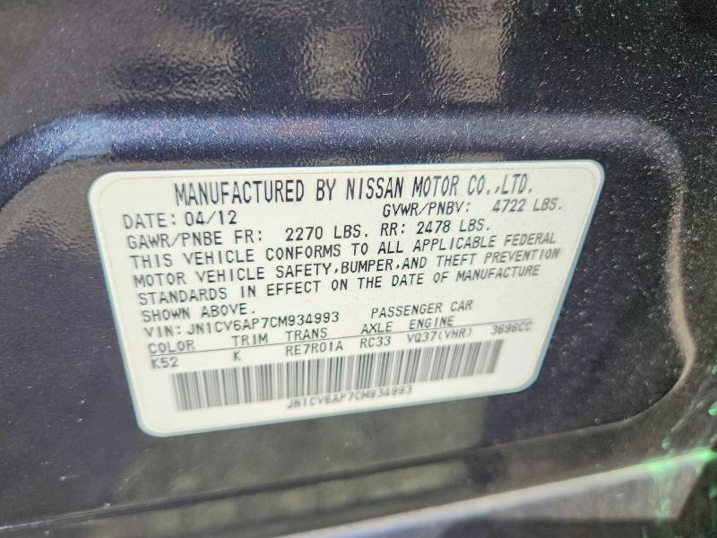 Aukcja sprzedaży 2012 Infiniti G37 Sedan, vin: JN1CV6AP7CM934993, numer aukcji: 50579266