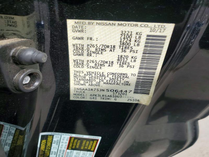 Aukcja sprzedaży 2018 Nissan Titan, vin: 1N6AA1R75JN506447, numer aukcji: 50879806
