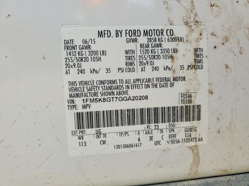 Продаж на аукціоні авто 2016 Ford Explorer, vin: 1FM5K8GT7GGA20208, номер лоту: 50951196