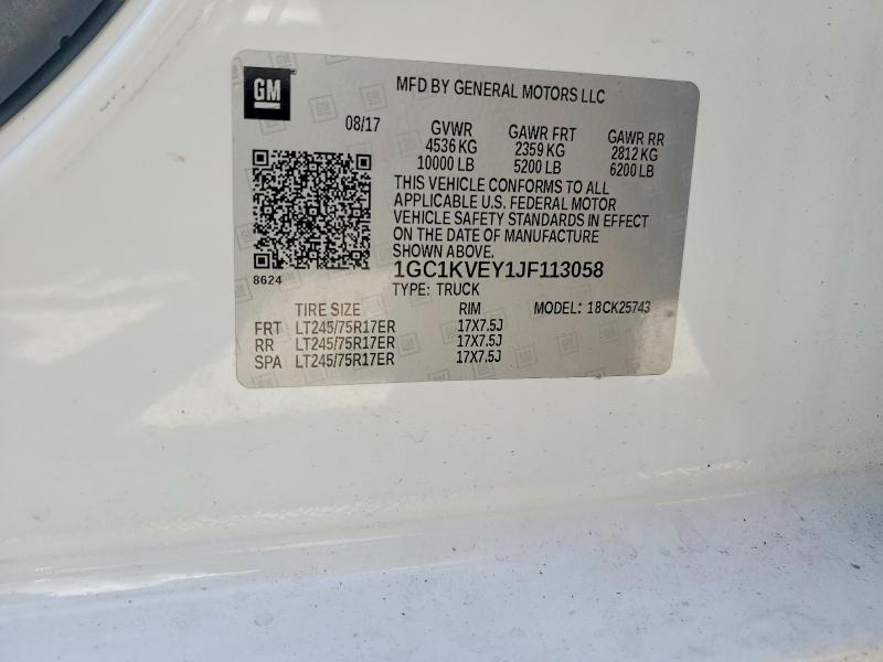 2018 Chevrolet Silverado მანქანა იყიდება აუქციონზე, vin: 1GC1KVEY1JF113058, აუქციონის ნომერი: 51103706