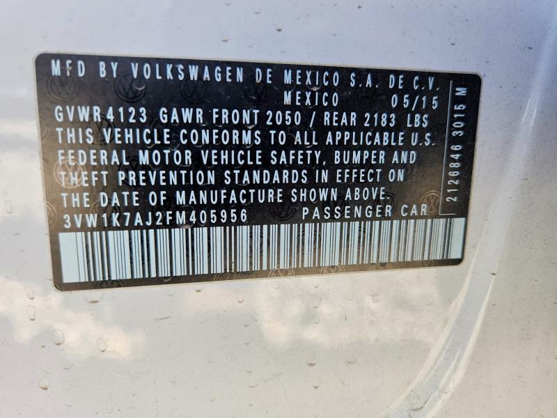 Aukcja sprzedaży 2015 Volkswagen Jetta, vin: 3VW1K7AJ2FM405956, numer aukcji: 48978366