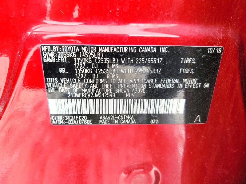 51417596 :رقم المزاد ، 2T3WFREV2JW512549 vin ، 2018 Toyota Rav4 مزاد بيع
