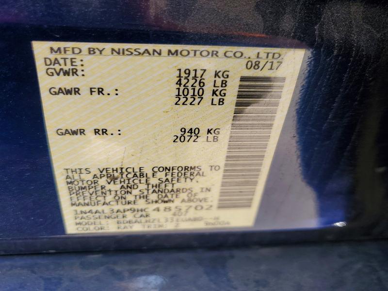 2017 Nissan Altima მანქანა იყიდება აუქციონზე, vin: 1N4AL3AP9HC485702, აუქციონის ნომერი: 50567126