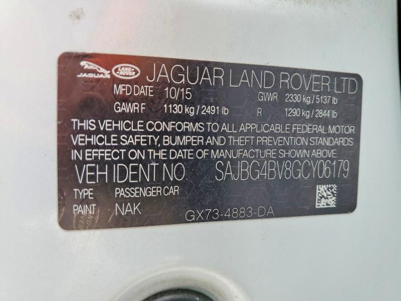 2016 Jaguar Xf მანქანა იყიდება აუქციონზე, vin: SAJBG4BV8GCY06179, აუქციონის ნომერი: 50039526