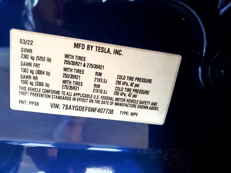 Aukcja sprzedaży 2022 Tesla Model Y, vin: 7SAYGDEF6NF407738, numer aukcji: 48314466