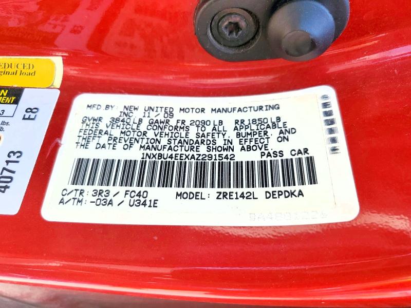 51812736 :رقم المزاد ، 1NXBU4EEXAZ291542 vin ، 2010 Toyota Corolla مزاد بيع