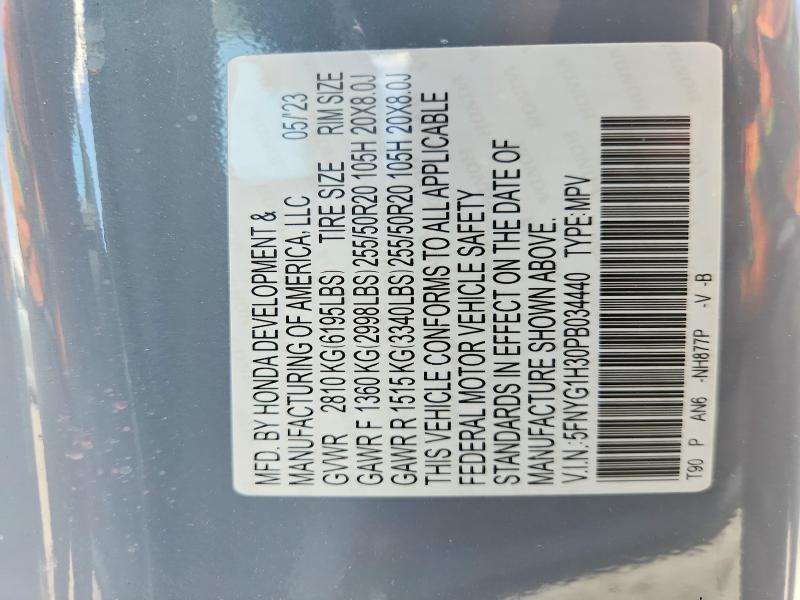 50122636 :رقم المزاد ، 5FNYG1H30PB034440 vin ، 2023 Honda Pilot مزاد بيع