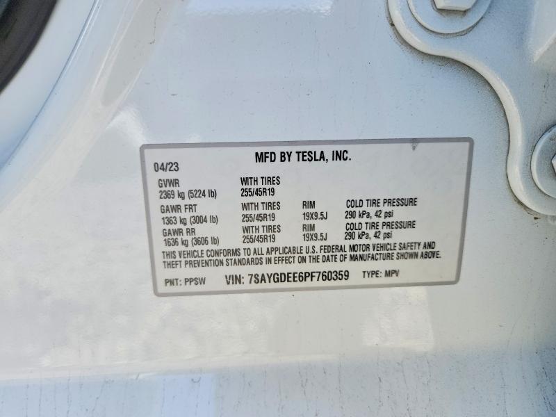 2023 Tesla Model Y მანქანა იყიდება აუქციონზე, vin: 7SAYGDEE6PF760359, აუქციონის ნომერი: 49014656