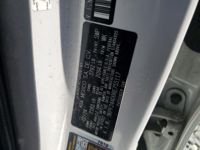 2024 Kia Forte მანქანა იყიდება აუქციონზე, vin: 3KPF24AD0RE755117, აუქციონის ნომერი: 49660376