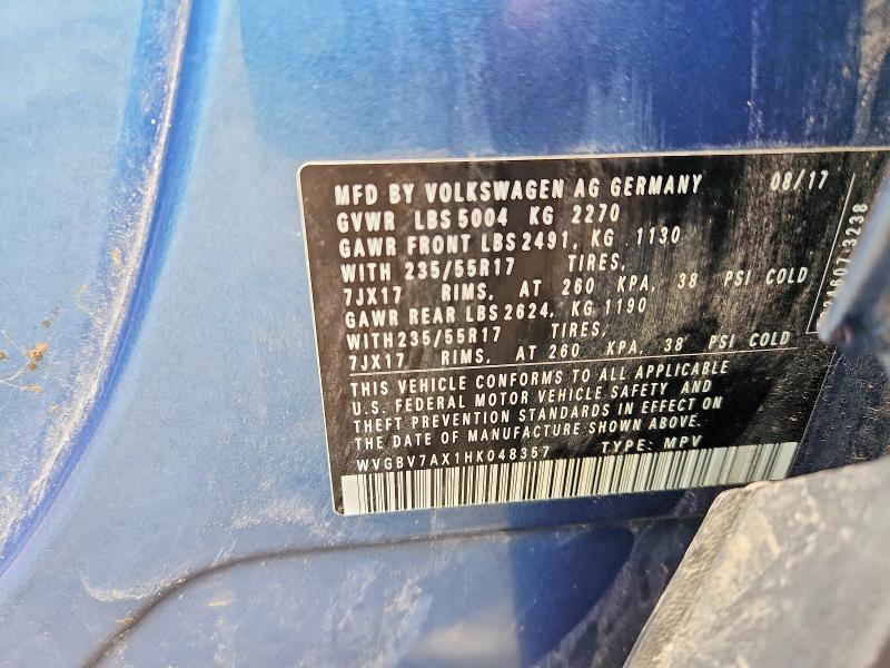 Продаж на аукціоні авто 2017 Volkswagen Tiguan, vin: WVGBV7AX1HK048357, номер лоту: 50121076