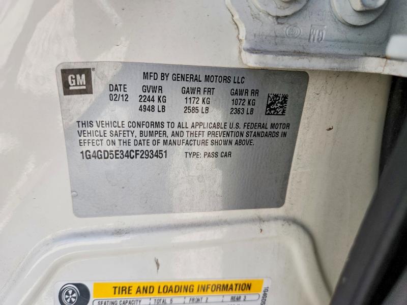 49955676 :رقم المزاد ، 1G4GD5E34CF293451 vin ، 2012 Buick Lacrosse مزاد بيع