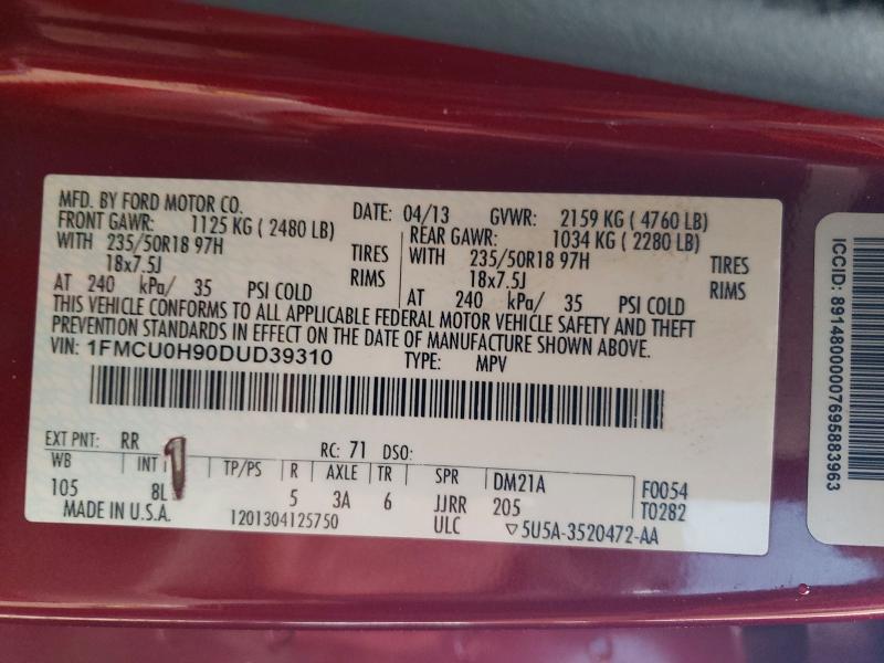 41629686 :رقم المزاد ، 1FMCU0H90DUD39310 vin ، 2013 Ford Escape مزاد بيع