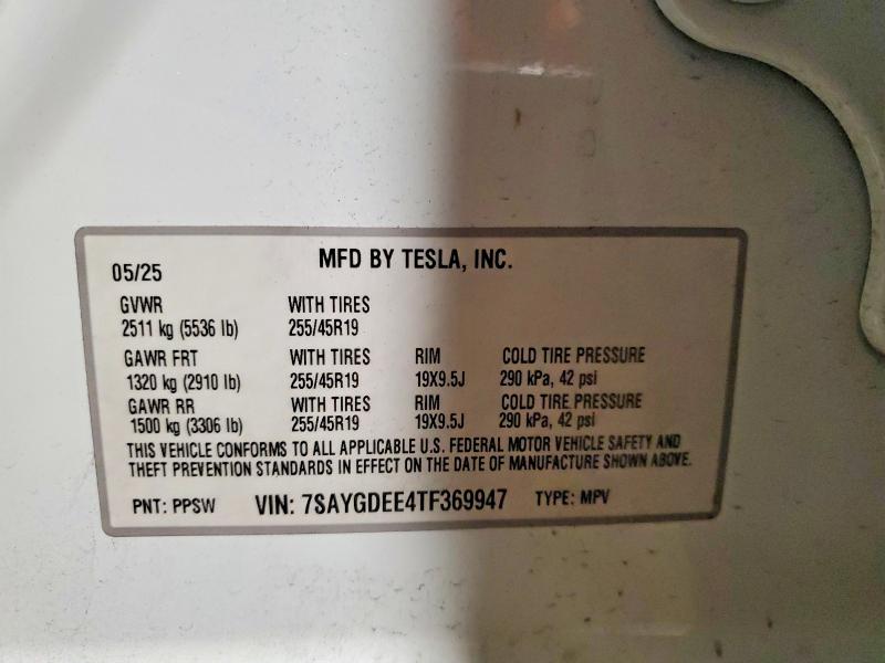 2026 Tesla Model Y მანქანა იყიდება აუქციონზე, vin: 7SAYGDEE4TF369947, აუქციონის ნომერი: 48938996