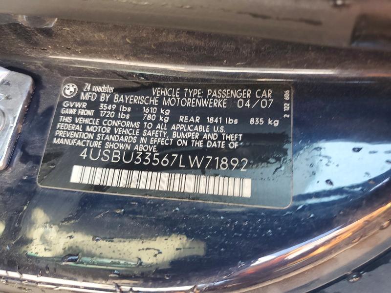 Продаж на аукціоні авто 2007 Bmw Z4, vin: 4USBU33567LW71892, номер лоту: 50350176