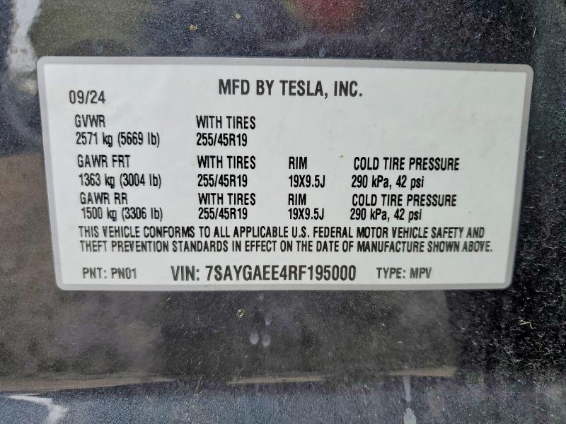 Продажа на аукционе авто 2024 Tesla Model Y, vin: 7SAYGAEE4RF195000, номер лота: 49578606