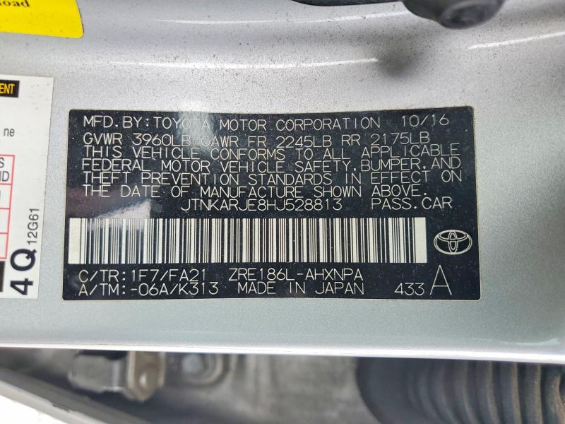 2017 Toyota Corolla Im მანქანა იყიდება აუქციონზე, vin: JTNKARJE8HJ528813, აუქციონის ნომერი: 49668416