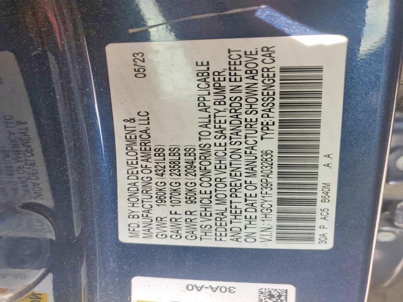 Продаж на аукціоні авто 2023 Honda Accord, vin: 1HGCY1F39PA032836, номер лоту: 50575556