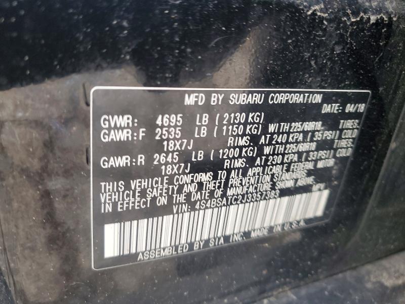 Продаж на аукціоні авто 2018 Subaru Outback, vin: 4S4BSATC2J3357383, номер лоту: 51446736