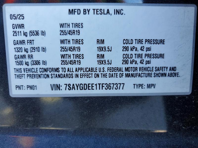 Продаж на аукціоні авто 2026 Tesla Model Y, vin: 7SAYGDEE1TF367377, номер лоту: 50911306