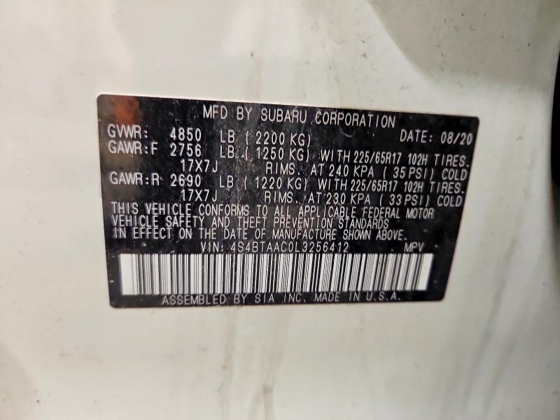 2020 Subaru Outback მანქანა იყიდება აუქციონზე, vin: 4S4BTAAC0L3256412, აუქციონის ნომერი: 51602326