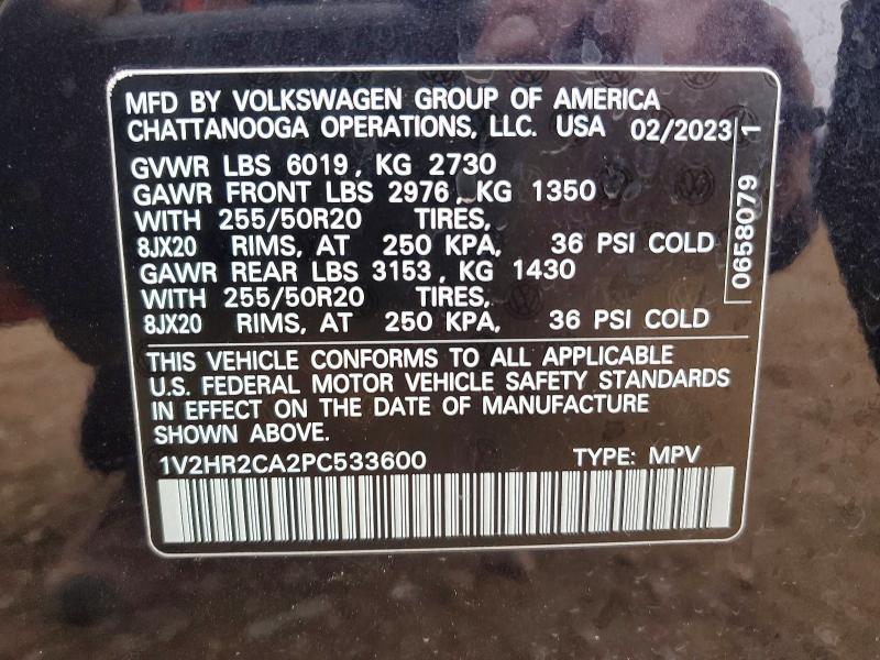 49746736 :رقم المزاد ، 1V2HR2CA2PC533600 vin ، 2023 Volkswagen Atlas مزاد بيع