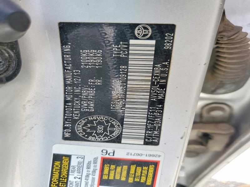 2014 Toyota Camry Hybrid მანქანა იყიდება აუქციონზე, vin: 4T1BD1FK0EU109128, აუქციონის ნომერი: 49712936
