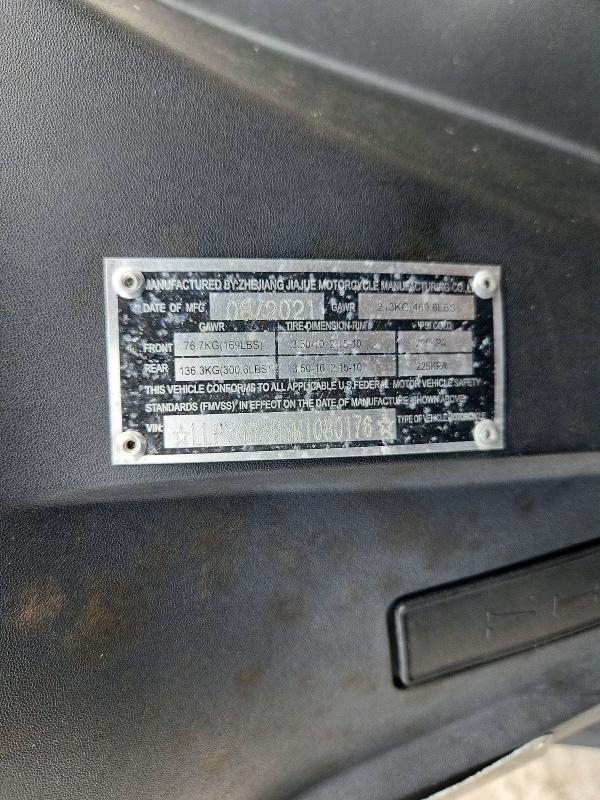 2021 Jiajue 150 Viper მანქანა იყიდება აუქციონზე, vin: LLPVGBAH5M1080176, აუქციონის ნომერი: 48413156