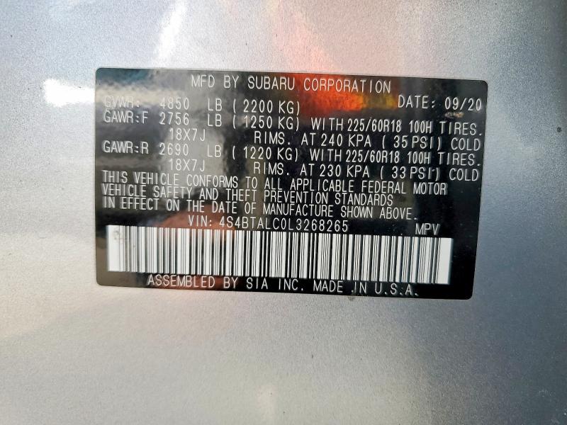Aukcja sprzedaży 2020 Subaru Outback, vin: 4S4BTALC0L3268265, numer aukcji: 48438286