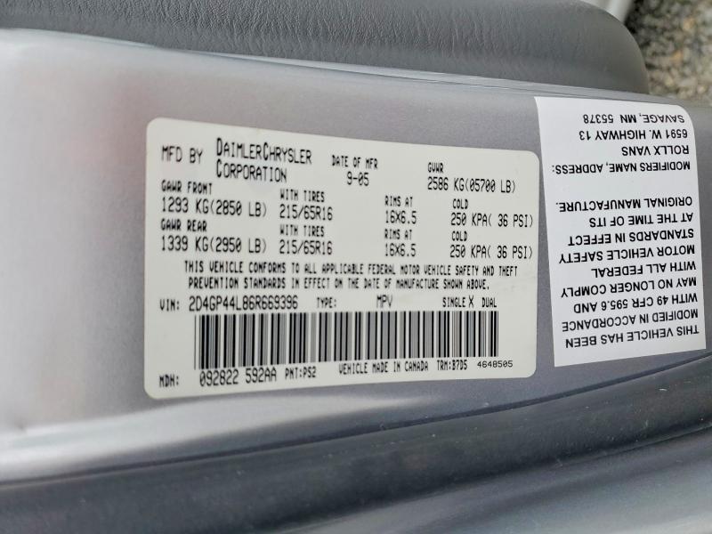 Продажа на аукционе авто 2006 Dodge Grand Caravan, vin: 2D4GP44L86R669396, номер лота: 49933136