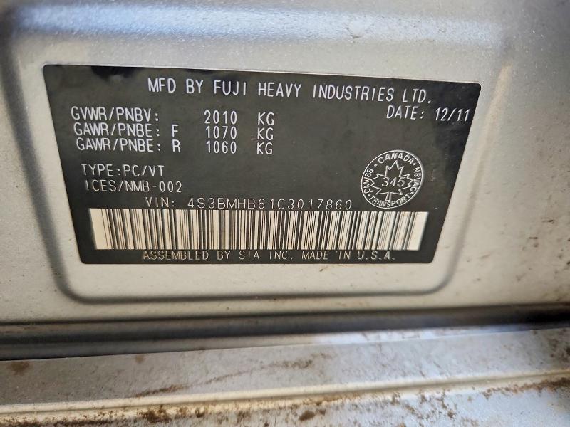 Aukcja sprzedaży 2012 Subaru Legacy, vin: 4S3BMHB61C3017860, numer aukcji: 49413976